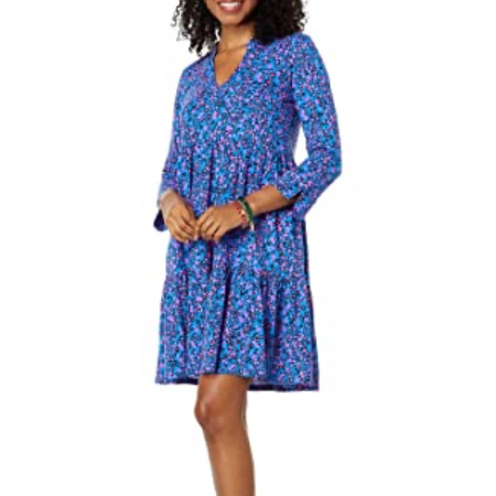 Lilly Pulitzer Alaina Tiered Dress in Blue Flare Growl & Prowl Sz S